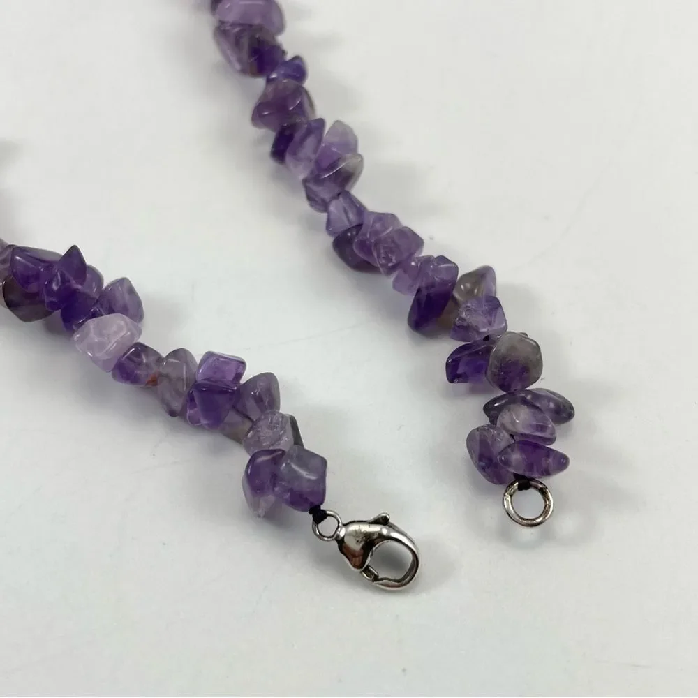 925 Sterling Silver Unsigned Long Amethyst Hematite Single Strand Necklace